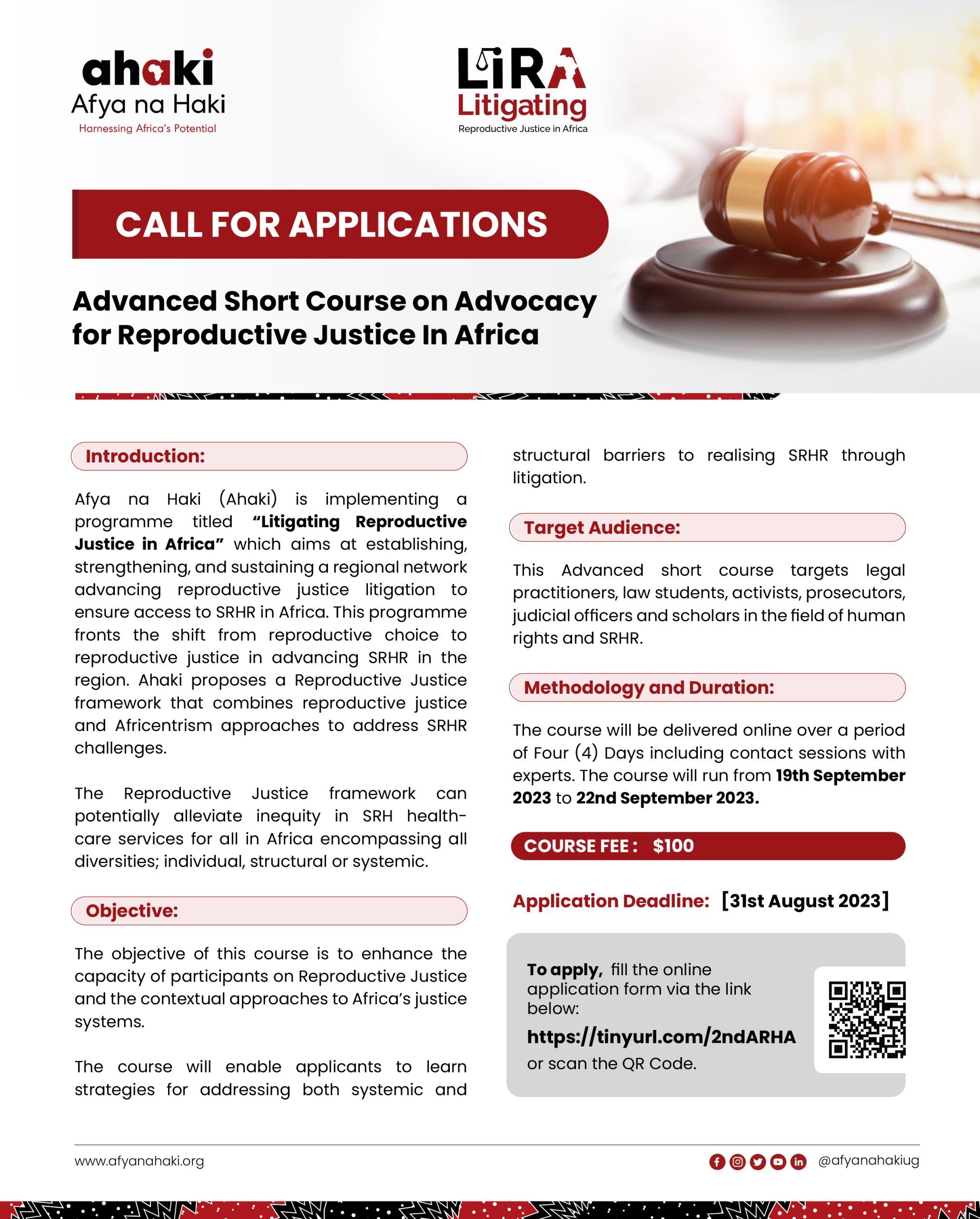 CALL FOR APPLICATIONS FOR ADVANCED SHORT COURSE ON REPRODUCTIVE JUSTICE IN AFRICA 2