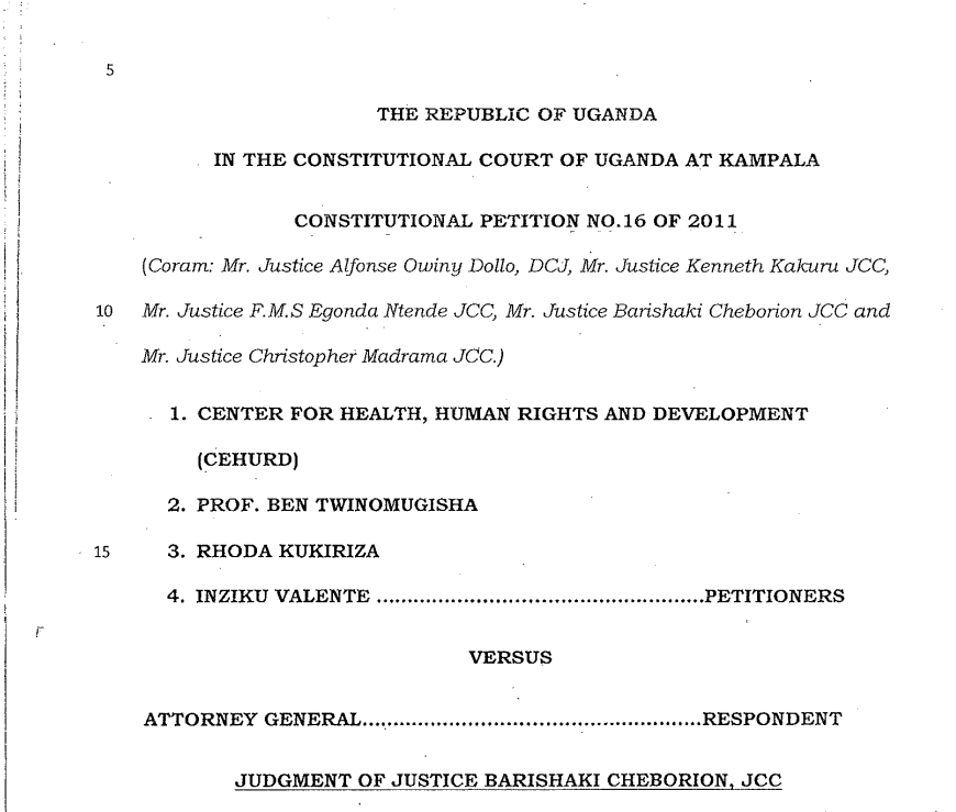 CEHURD and 2 others V The Attorney General – Constitutional Petition No 16 of 2011 – JUDGMENT