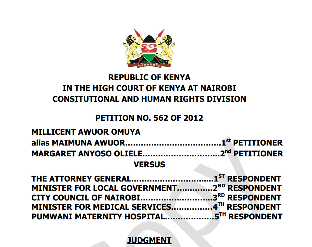 Millicent Awuor Omuya and another V The Attorney General and others – Petition No. 562 of 2012