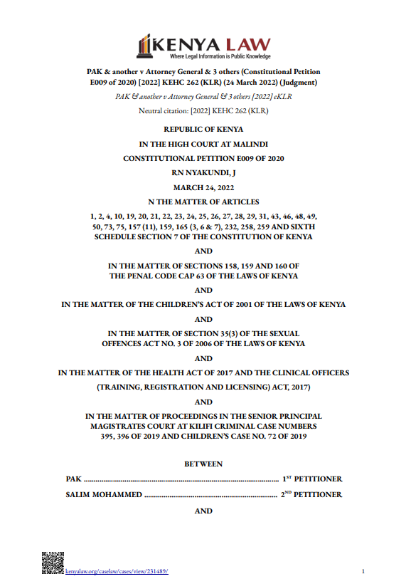 PAK & another v Attorney General & 3 others (Constitutional Petition