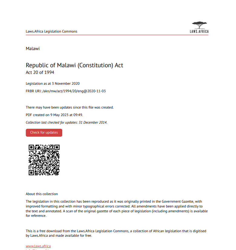 Republic of Malawi (Constitution) Act