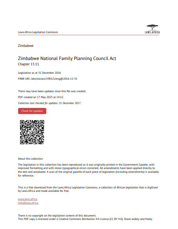 Zimbabwe National Family Planning Council Act
