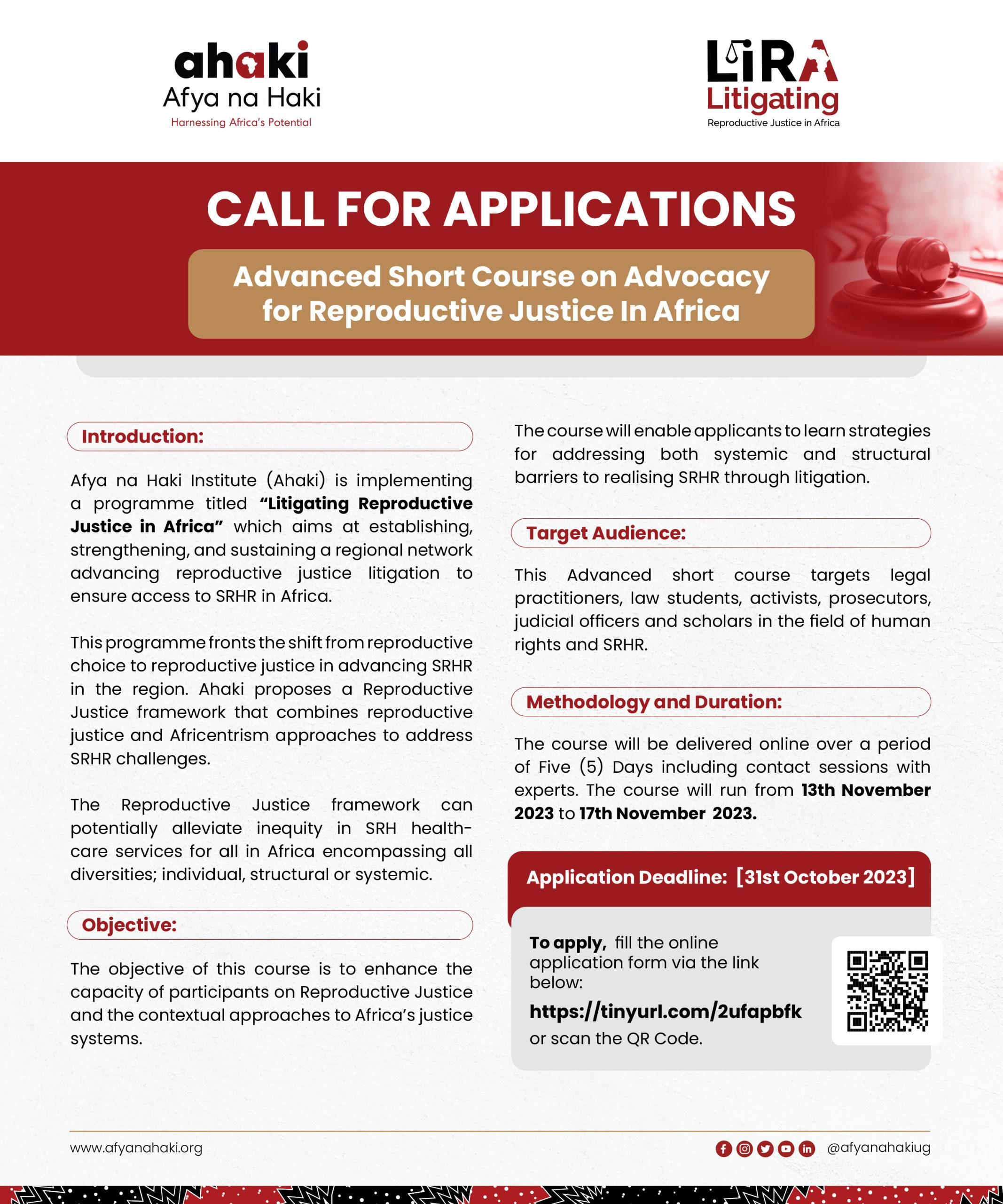 CALL FOR APPLICANTS ADVANCED SHORT COURSE ON REPRODUCTIVE JUSTICE IN AFRICA 3rd cohort