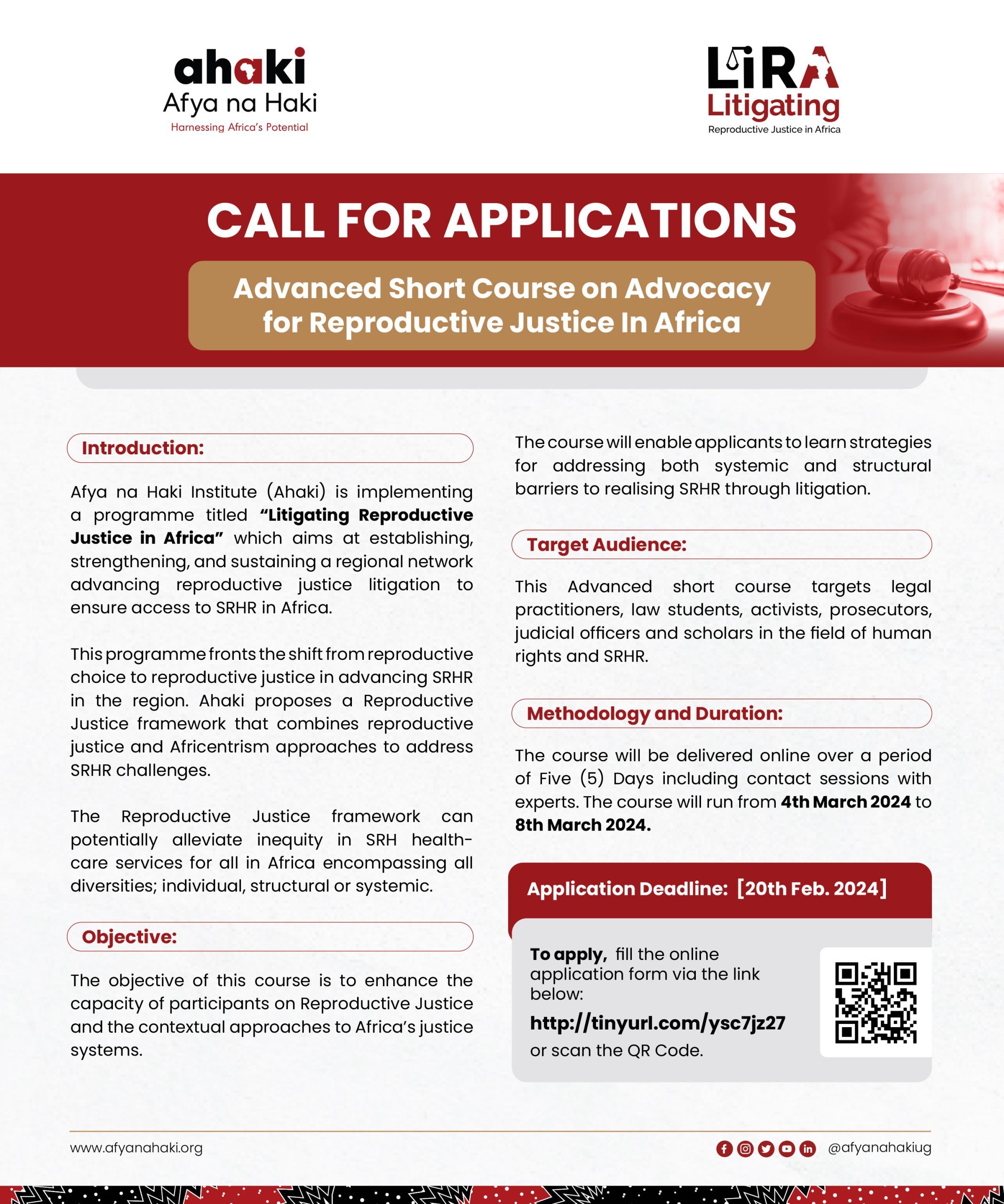 ENGLISH CALL FOR APPLICANTS ADVANCED SHORT COURSE ON REPRODUCTIVE JUSTICE IN AFRICA 4th cohort